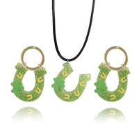 twinkle eye Yellow U-Shaped Horseshoe Earrings Necklace Set Clover Earrings Necklace Set Oktoberfest Earrings St. Patrick's Jewelry Set Acrylic Lucky Earrings Green Jewelry For Women, NI1447