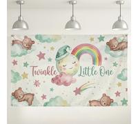Twinkle Little One Moon Rainbow Backdrop, Cute Bear Cloud Pattern Decorations, Baby Shower Party Supplies for Photography, Gender Neutral Indoor/Outdoor Background 71x43 Inch