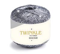 Twinkle Metallic Glitter Yarn Sparkle Fine 1 Light Fingering Weight Worsted Gold Silver for Crochet Knitting, 25g 0.88oz, 175yard Soft Craft Shawls Cardigans Bags Lurex (Night Sparkle, Pack 1)