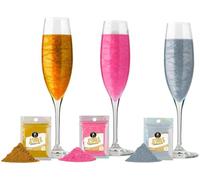 Twinkle my Drink® Tri-Colour Deluxe Edible Glitter for Drinks & Cakes | Includes Gold, Silver & Pink | Edible Glitter for Cocktails | Cocktail Party Decorations | Valentines Day | 3 x 5g 75 Servings