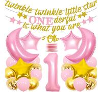 Twinkle Star 1st Birthday Decorations Girl Pink Gold Twinkle Twinkle Little Star Onederful Is What You Are Banner One Star Baby Shower Cake Topper Twinkle Moon Balloon Star Garland Party Decorations