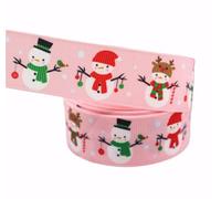 Twinkle Star Baby 25mm Width x 2M Length Christmas Snowman Grosgrain Ribbon (Pink)