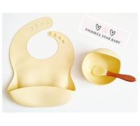 Twinkle Star Baby © - Silicone Weaning Set - 3 Piece Bib Bowl Spoon (White)