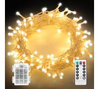 Twinkle Star Battery Fairy Lights Indoor Outdoor, 10m 100 LED Battery Christmas Lights with Timer/Remote/8 Mode/Dimmable, Waterproof String Lights for Party Xmas Tree Decorations, Warm White