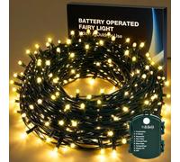Twinkle Star Battery Fairy Lights Warm White 10M 100 LED Christmas Lights | IP44 splash-resistant battery box with 6H-on/18H-off auto timer and 8 modes for warm white Christmas decor