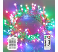 Twinkle Star Battery Operated LED Fairy Lights with Remote & Timer | 10m 100 LED RGB Indoor Outdoor Decoration Lights | Waterproof Battery Box | 8 Flashing Modes | Christmas Decoration, Multicoloured