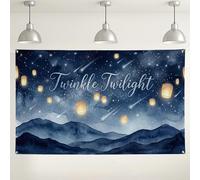 Twinkle Twilight Wall Backdrop, Starry Night Lantern Theme Party Decorations, Blue Indoor/Outdoor Photography Background for Events and Celebrations 71x43 Inch