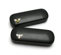 TWINKLE TWINKLE 2 Pack Yellow&Black White&Pink Crystals Bee Black Leather Covered Honeybee Diamonds Glasses Case Hard Shell Eyeglasses Case Protective for Men&Women Girl&Boy Gift (2 Pack)