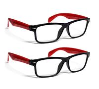TWINKLE TWINKLE Trendy Reading Glasses +0.00 - +4.00 Unisex Nerd Retro Geek Designed Specs R142 (2 Pairs Black/Red Arms, +4.00 Magnification)