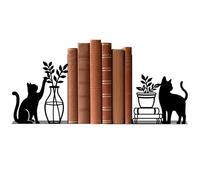 TWINKLEMON 1 Pair Metal Book Ends, Black Cat and Vase Bookends for Shelves, Creative Book Holder Supports, Quirky Books Organiser Stopper for Home Office Bookworms Gift Bookshelf Accessories(Cat)