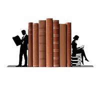 TWINKLEMON 1 Pair Metal Book Ends for Shelves, People Who Read Books Black Bookends Quirky, Creative Non-Slip Books Holder, Decorative Book Stoppers Organiser for Home Office Desk Bookshelf(Reading)
