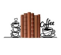 TWINKLEMON 1 Pair Metal Bookends for Shelves, Black Creative Coffee Book Ends Quirky, Cute Decorative Book Holder Stand, Non-Slip Books Support Stoppers for Bookshelf Home Office Readers Lover(Coffee)