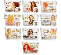 TWINKLEMON 10 Pcs Fashionable Woman Canvas Make Up Bag with 10 Round Pocket Mirrors, Inspirational Small Cosmetic Bags Bulk, Portable Travel Toiletry Pouch with Zipper for Women Friend Mom