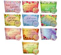 TWINKLEMON 10 Pcs Inspirational Bible Verse Canvas Makeup Bag with 10 Round Pocket Mirrors, Christian Flower Cosmetic Bags with Zipper, Portable Travel Toiletry Pouch Bulk for Women Friend Staff