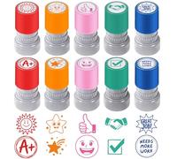 TWINKLEMON 10 Pcs Sorted Teacher Stamp, Teachers Self-Inking Reward Stamps for Marking, Colorful Encouragement Review Grading Stamper for Teacher Classroom Essentials School Student, Includes no Ink