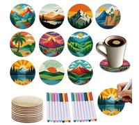 TWINKLEMON 10 Pcs Wooden Coasters Painting 4 Inch with 8-colour Marker