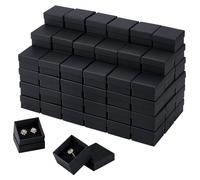 twinklemon 100Pcs Ring Box Bulk, 2''×2''×1.2'' Kraft Jewelry Gift Boxes, Small Earring Packing Boxes, Square Cardboard Jewelry Box with Foam for Selling Weddings Valentine Birthday Business (Black)