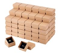 TWINKLEMON 100Pcs Ring Box Bulk, Kraft Jewelry Gift Boxes 2''×2''×1.2'', Small Earring Packing Boxes, Square Cardboard Jewelry Box with Foam for Selling Weddings Valentine Birthday Business (Brown)
