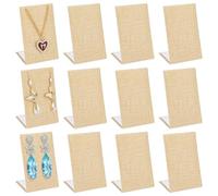 twinklemon 12 Pcs Natural Linen Earring Display Stand, L-Shape Necklace Jewellery Storage Holder, Pendant Jewelry Small Display Stands Organiser for Women Home Shop Selling Studs Jewelry Showcase