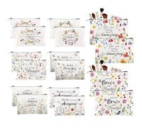 TWINKLEMON 16 Pcs Flower Canvas Makeup Bag, Inspirational Gift Cosmetic Bags Bulk, Wildflower Canvas Zipper Make Up Bags for Women, Multicolor Travel Pouch Toiletry Bag for Teacher Mom Guests Friend
