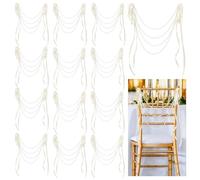 TWINKLEMON 20 Pcs Wedding Pearl Bows Chair Decorations, Bows Chair Sashes with Pearl Beaded String, White Bow Pearls Garland Aisle Chairs Back Decoration for Ceremony Banquet Church Wedding Party
