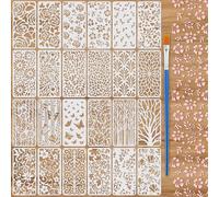 TWINKLEMON 24 Pcs Flower Plant Stencils for Crafts Reusable, Butterflies Texture Stencils for Painting with Brush, Wall Drawing Stencil Templates Set for DIY Furniture Wood Burning Art Card(9.4*4.7in)