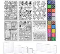 TWINKLEMON 32 Pcs Clear Stamps for Card Making Includes 6 Sheets Vintage Silicone Stamps 20 Craft Ink Pad 6 Acrylic Stamp Block, Background Stamp for Crafting DIY Scrapbooking Journal