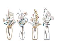 TWINKLEMON 4 Pcs Multi-coloured Metal Flower Wall Art, Minimalist Floral Kitchen Wall Decor, Abstract Line Flowers Hanging Wall Sculptures Metal Artwork for Living Room Bathroom Bedroom Hallway Stairs