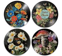 twinklemon 4 Pcs Mushrooms Daisies Vinyl Record Wall Decor | Fake Album Cover Music Posters, Self Adhesive Retro Records Wall Stickers Art for Bedroom Music Party Aesthetic Room Decor