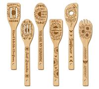 TWINKLEMON 6 Pcs Sunflower Wooden Kitchen Cooking Utensil Set, Wood Spoon Set for Cooking, Flower Mixing Spoons Cooking Gifts for Housewarming Wedding Anniversary Baking Mom Women Kitchen Decor