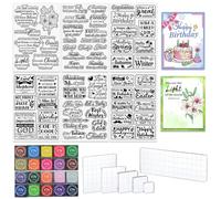 TWINKLEMON 6 Sheets Words Clear Stamps for Card Making Includes 20 Ink Pad 6 Acrylic Stamp Block, Blessing Sentiment Words Silicone Stamps with Bible Verse Happy Birthday Holiday for Crafting