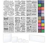 TWINKLEMON 6 Sheets Words Clear Stamps for Christmas Card Making Includes 20 Ink Pad 6 Acrylic Stamp Block, Blessing Words Silicone Stamps with Holiday Bless Happy Birthday Bible Verse Greeting