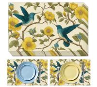 TWINKLEMON 60 Pcs Blue Bird Paper Placemats, Flower Disposable Decorative Place Mats 11x17 Inch, Vintage Paper Table Mats Set for Dinner Table Setting Kitchen Wedding Birthday Dining Party Supplies