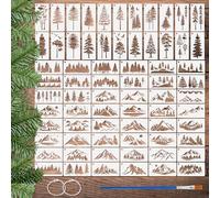 TWINKLEMON 70 Pcs Mountain Forest Stencils Set for Painting, Pine Painting Stencils for Crafts Reusable, Small Wall Stencils Drawing Template with Brush for DIY Wood Fabric Cards Furniture Home Decor