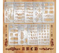 TWINKLEMON 9 Pcs Metal Letter Stencils, Alphabet Templates Wood Burning Stencils for Reusable, Journaling Border Lettering Stencil for DIY Painting Drawing Planner Scrapbooking Engraving Crafts