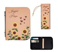 TWINKLEMON Bible Cover Case with Tabs and Bookmark, Large Leather Sunflowers Bible Case Bag, Diary Book Cover with Handle Zipped for Men Women Bibles Study Kit Supplies (11.2 * 7.9in)