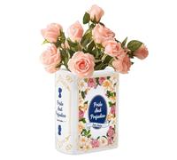 TWINKLEMON Book Shaped Decorative Vase, Vintage Rose Ceramic Book Vases for Flowers, Creative Aesthetic Book-Shaped Flower Vase for Bookshelf Home Office Table Living Room Bedroom Accessories Decor