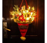 Twinkling Christmas Mitten Wreath, Christmas Mitten Wreath with 120 LED Lights & 10H Auto Timer, Lighted Outdoor Christmas Wreath, Prelit Xmas Garland Artificial Wreaths for Front Door (Hat)