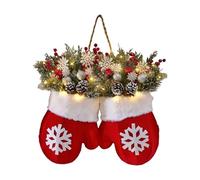Twinkling Christmas Mitten Wreath with LED Lights, Christmas Lighted Wreath Front Door Artificial Garland, Xmas Hanging for Party Wall Decoration (A)