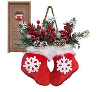 Twinkling Christmas Mitten Wreath With LED Lights Red Berries Pine Cones And Branches, Exquisite Christmas Artificial Door Wreath With Velvet Mitten For Indoor Outdoor Window Mantel Porch (Socks)