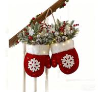 Twinkling Christmas Mitten Wreath with Lights, 35*40cm Christmas Wreath Front Door Artificial Garland, Christmass Party Wall Decoration with Faux Pine Branches, Red Berries and Frost 35×40-with-light