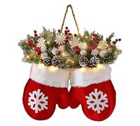 Twinkling Christmas Wreath - 120 LED Lights with 10H Auto Timer, Red Lighted Christmas Wreath Front Door Artificial Garland, Christmas Balls/Stockings Hanging Decor for Party Wall Indoor Outdoor