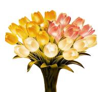 Twinkling Tree Tulips LED Flower Light with Vase, Yellow and Pink, Battery Powered, Decorative Night Lamp, 10 Pieces (Off White)