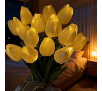 Twinkling Tree Tulips LED Light,Radiant Romantic Tulip Light, 3D Realistic Night Lamp, Battery Powered Bouquet,Ambient Lighting for Bedroom, Wedding & Home Decor (10pcs,Yellow)