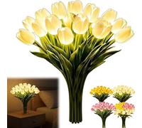 Twinkling Tree Tulips, Radiant Romantic Tulip Light 15PCS LED Flower Lamp, USB or Battery Powered, Flower Shaped Ambient Night Lamp for Bedroom Bedside Decor & Gift, 35x13cm (White)