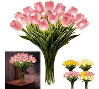 Twinkling Tree Tulips, Radiant Romantic Tulip Light 15PCS LED Flower Lamp, USB or Battery Powered, Flower Shaped Ambient Night Lamp for Bedroom Bedside Decor & Gift, 35x13cm (Pink)