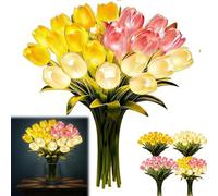 Twinkling Tree Tulips, Radiant Romantic Tulip Light 15PCS LED Flower Lamp, USB or Battery Powered, Flower Shaped Ambient Night Lamp for Bedroom Bedside Decor & Gift, 35x13cm (5 of Each)