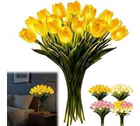 Twinkling Tree Tulips, Radiant Romantic Tulip Light 15PCS LED Flower Lamp, USB or Battery Powered, Flower Shaped Ambient Night Lamp for Bedroom Bedside Decor & Gift, 35x13cm (Yellow)