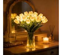 Twinkling Tree Tulips, Radiant Romantic Tulip Light with a Vase, 15PCS Twinkling Tree Tulips Led Night Light that Never Fade, Flower Shaped Ambient Night Lamp for Women Mom (White, Without Vase)