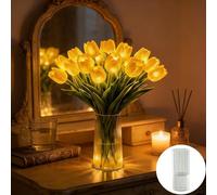 Twinkling Tree Tulips, Radiant Romantic Tulip Light with a Vase, 15PCS Twinkling Tree Tulips Led Night Light that Never Fade, Flower Shaped Ambient Night Lamp for Women Mom (Yellow, With Vase)